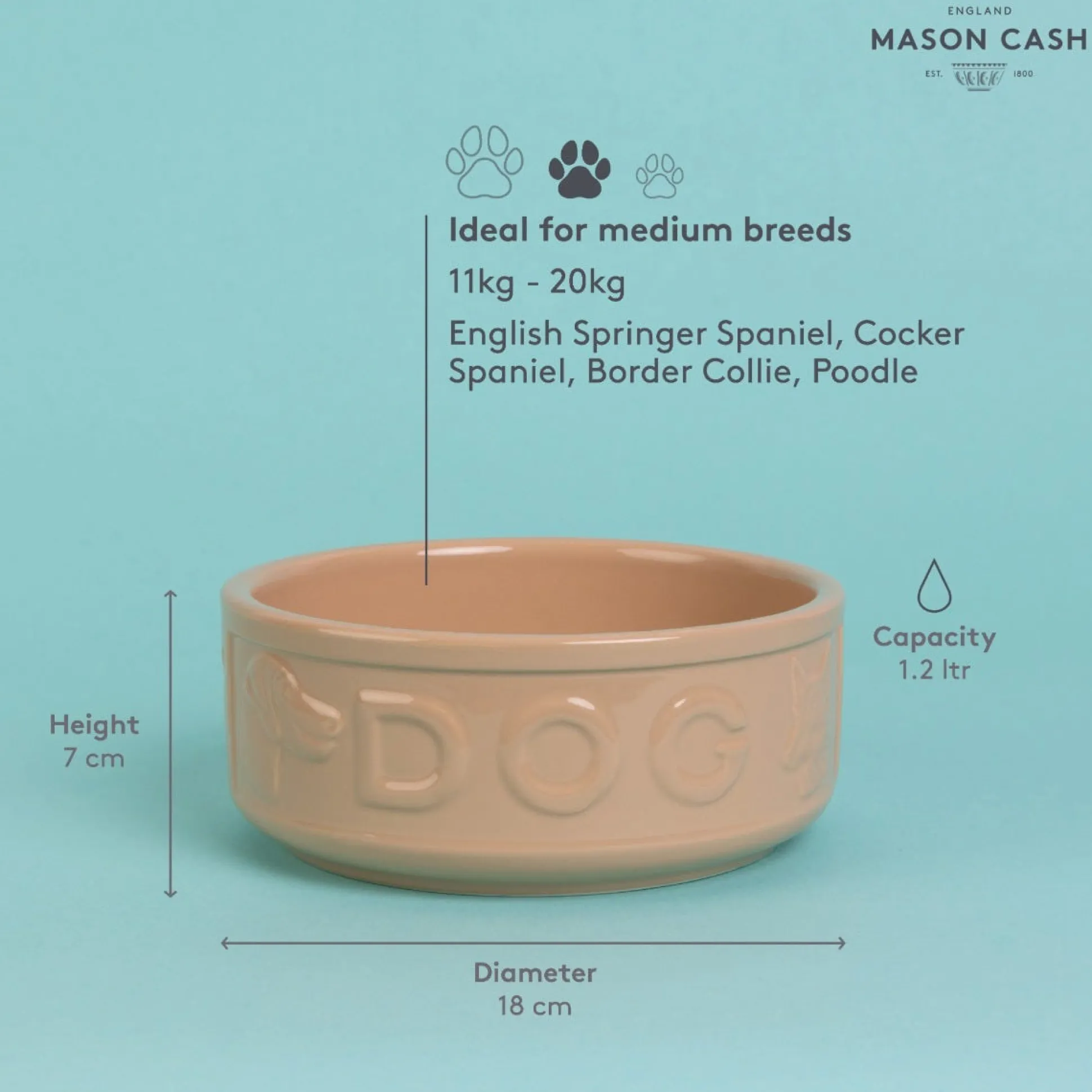 Cane Lettered Dog Bowl 18cm