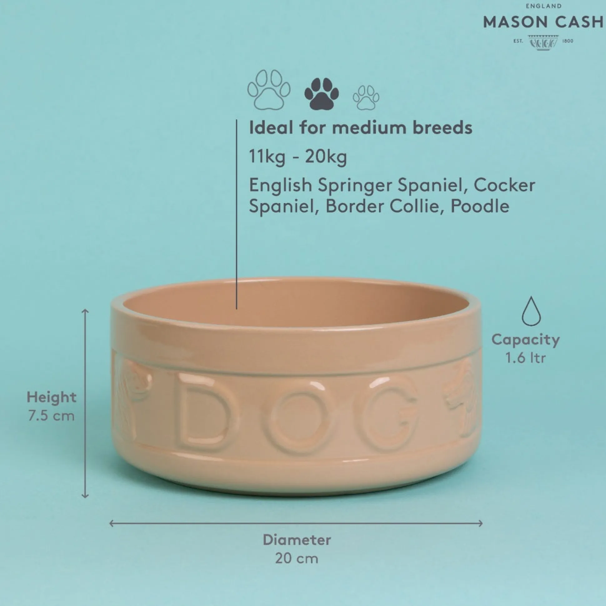 Cane Lettered Dog Bowl 20cm
