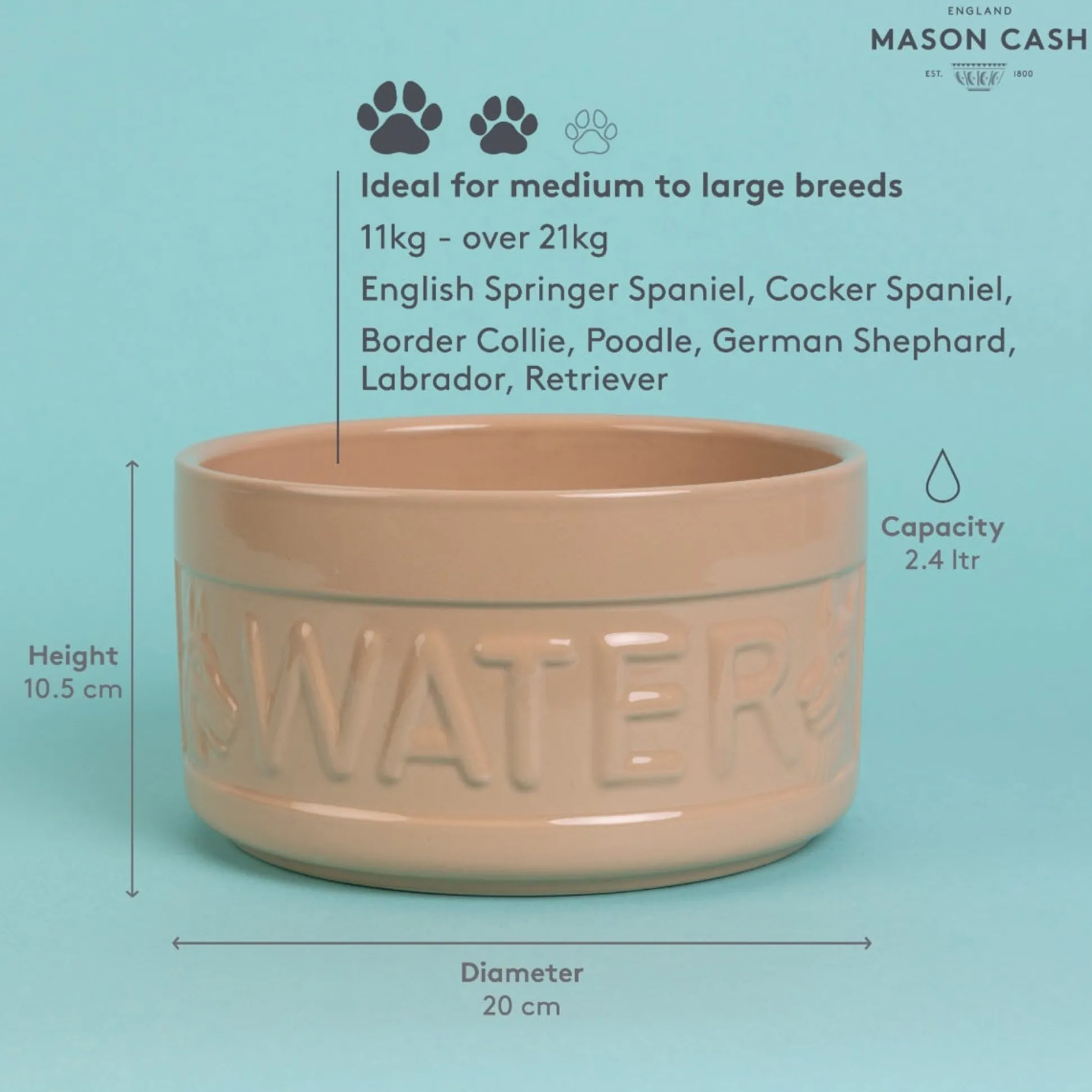 Cane Lettered Dog Water Bowl 20cm