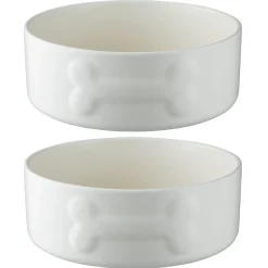 Colour Mix Cream Set Of 2 Dog Bowls 20cm