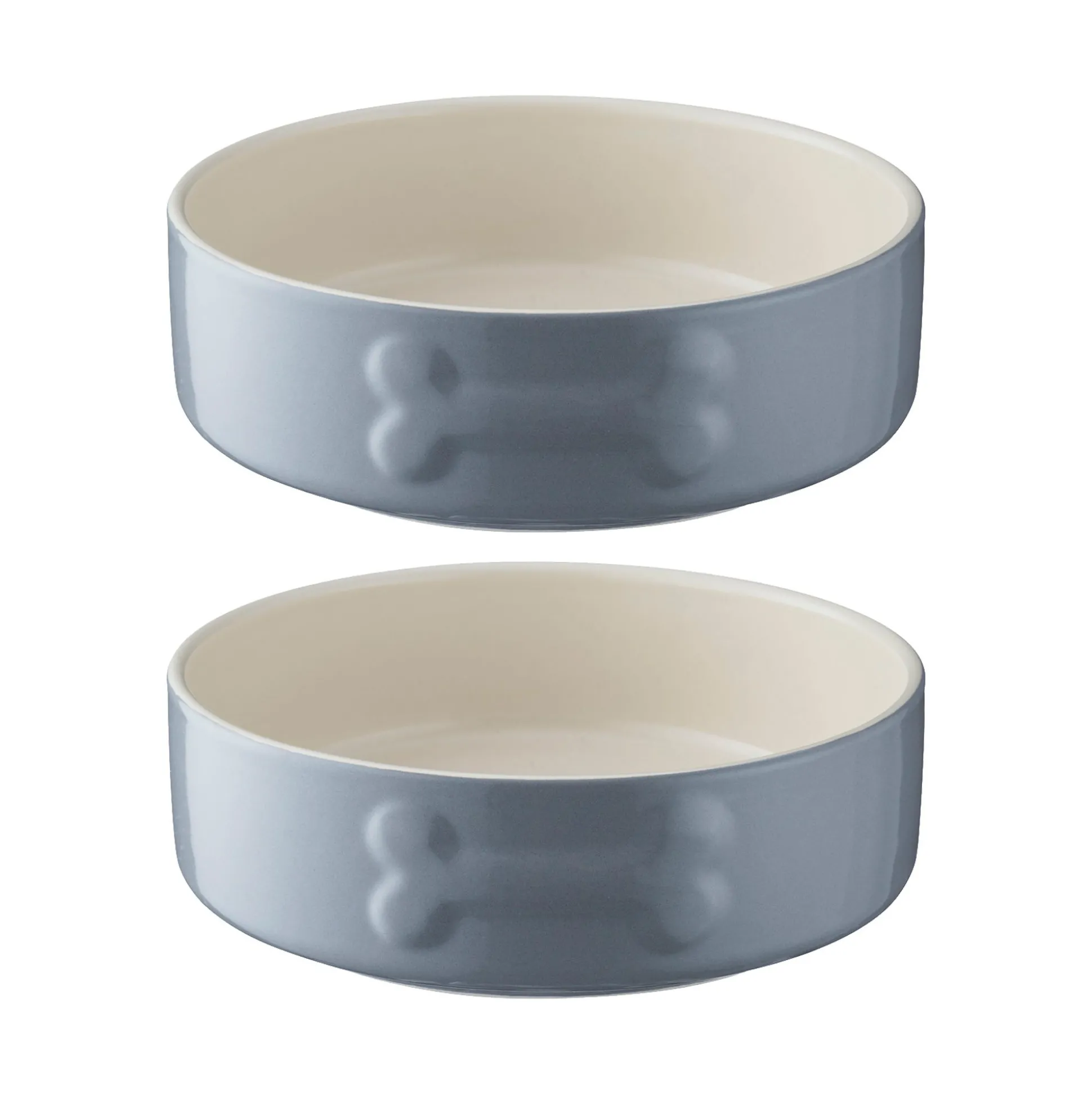 Colour Mix Grey Set Of 2 Dog Bowls 15cm