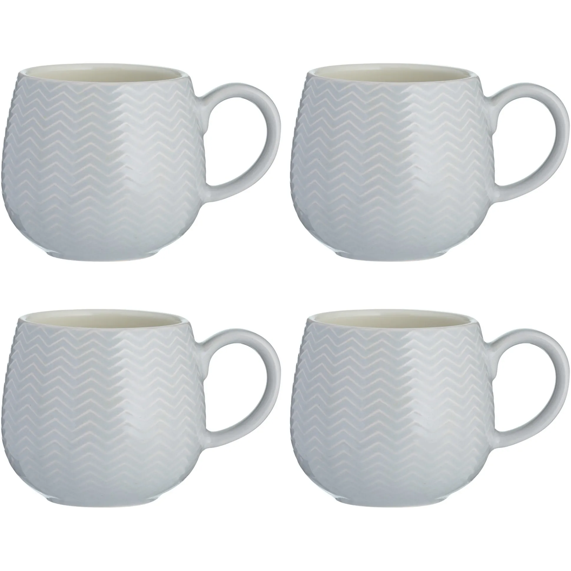 Embossed Chevron Set Of 4 Grey Mugs 350ml