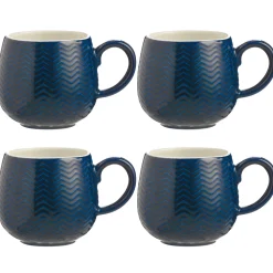 Embossed Chevron Set Of 4 Navy Mugs 350ml