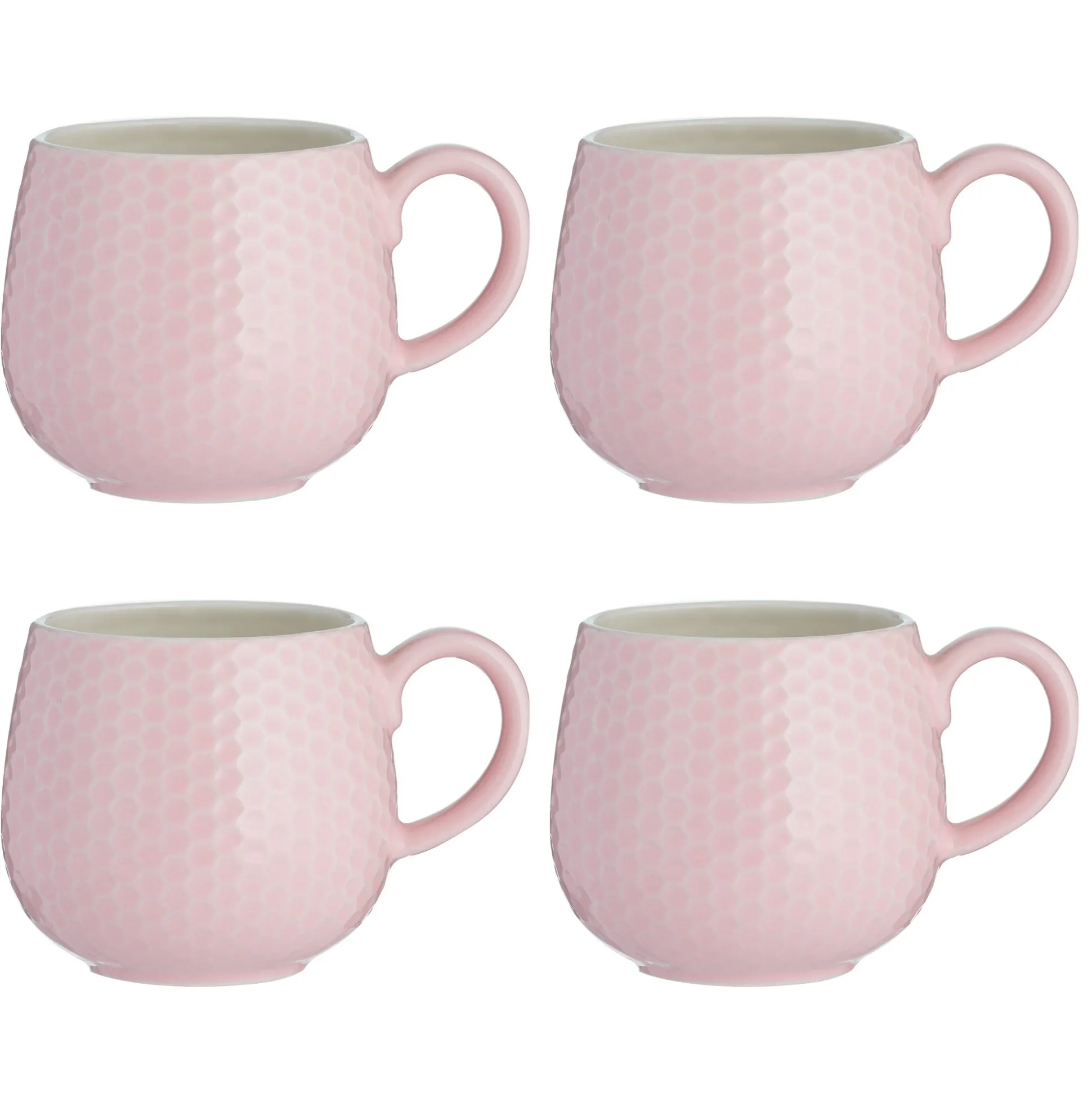 Embossed Honeycomb Set Of 4 Pink Mugs 350ml