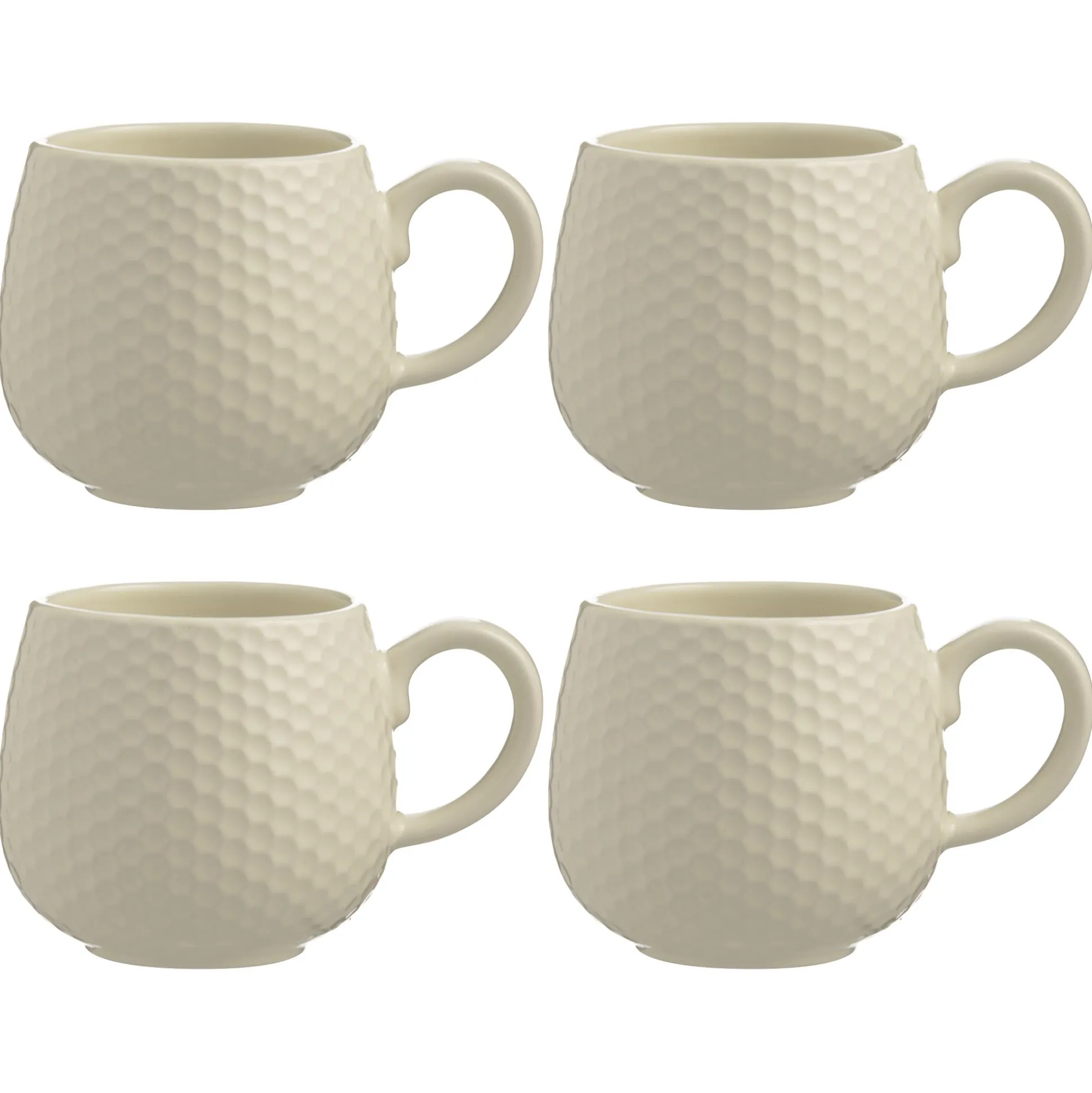 Embossed Honeycomb Set Of 4 Cream Mugs 350ml