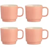 Embossed Line Set Of 4 Coral Mugs 355ml