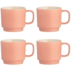 Embossed Line Set Of 4 Coral Mugs 355ml
