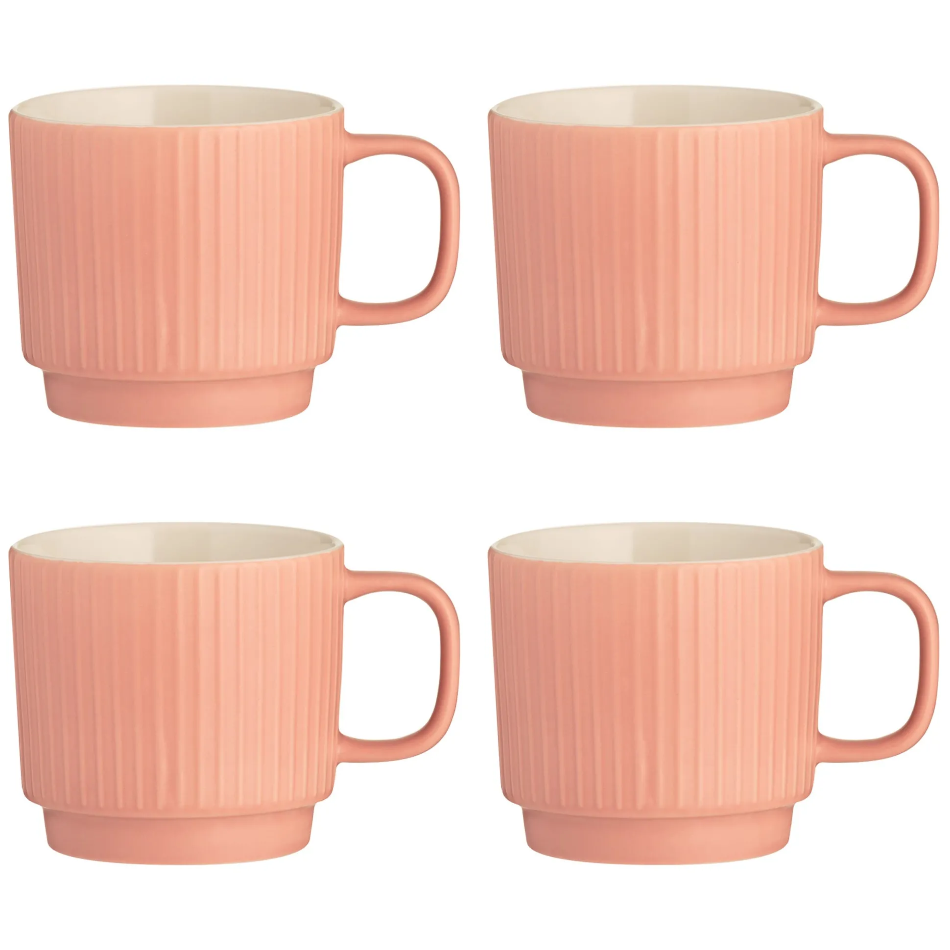 Embossed Line Set Of 4 Coral Mugs 355ml