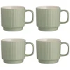 Embossed Line Set Of 4 Green Mugs 355ml