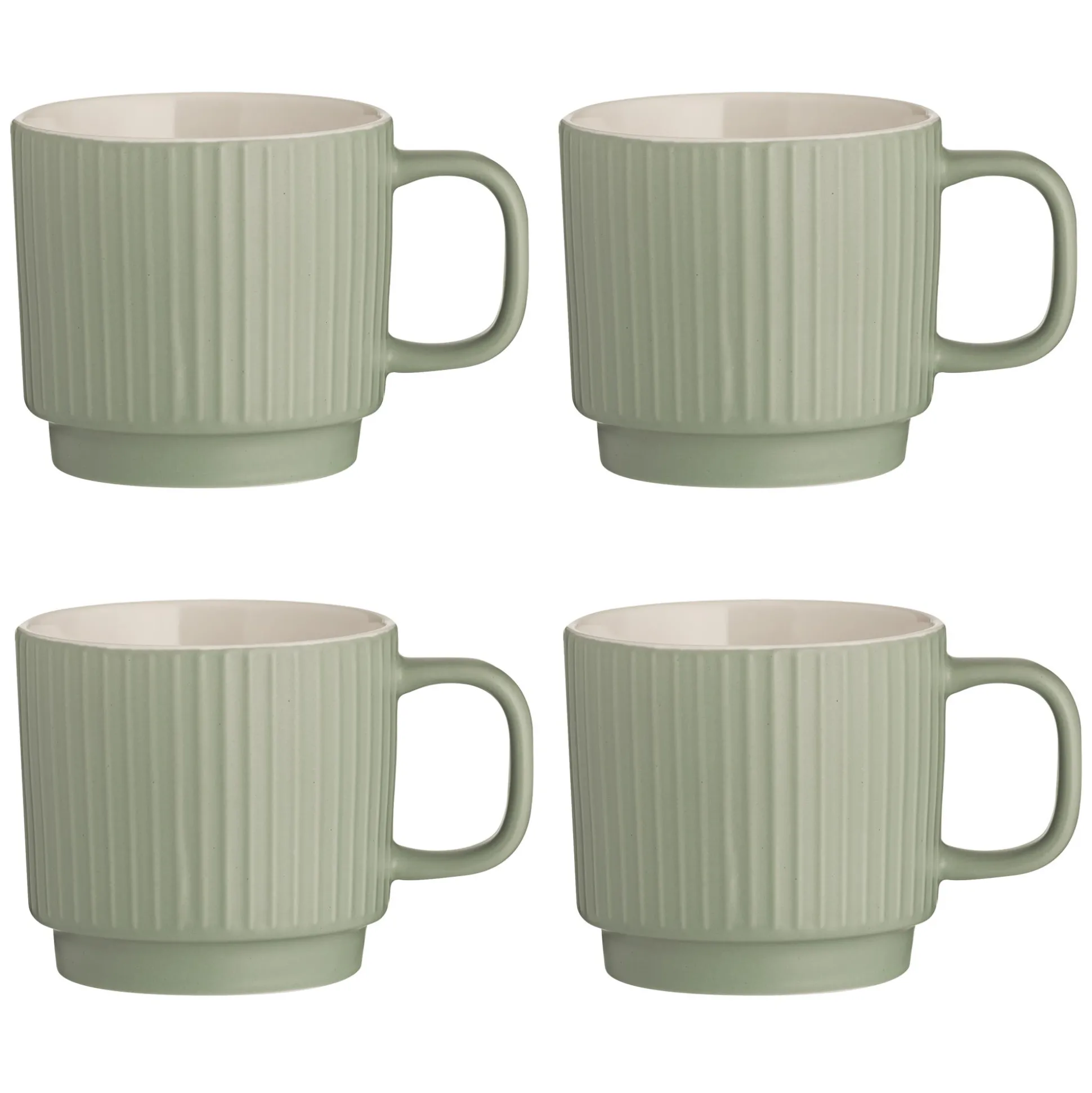Embossed Line Set Of 4 Green Mugs 355ml