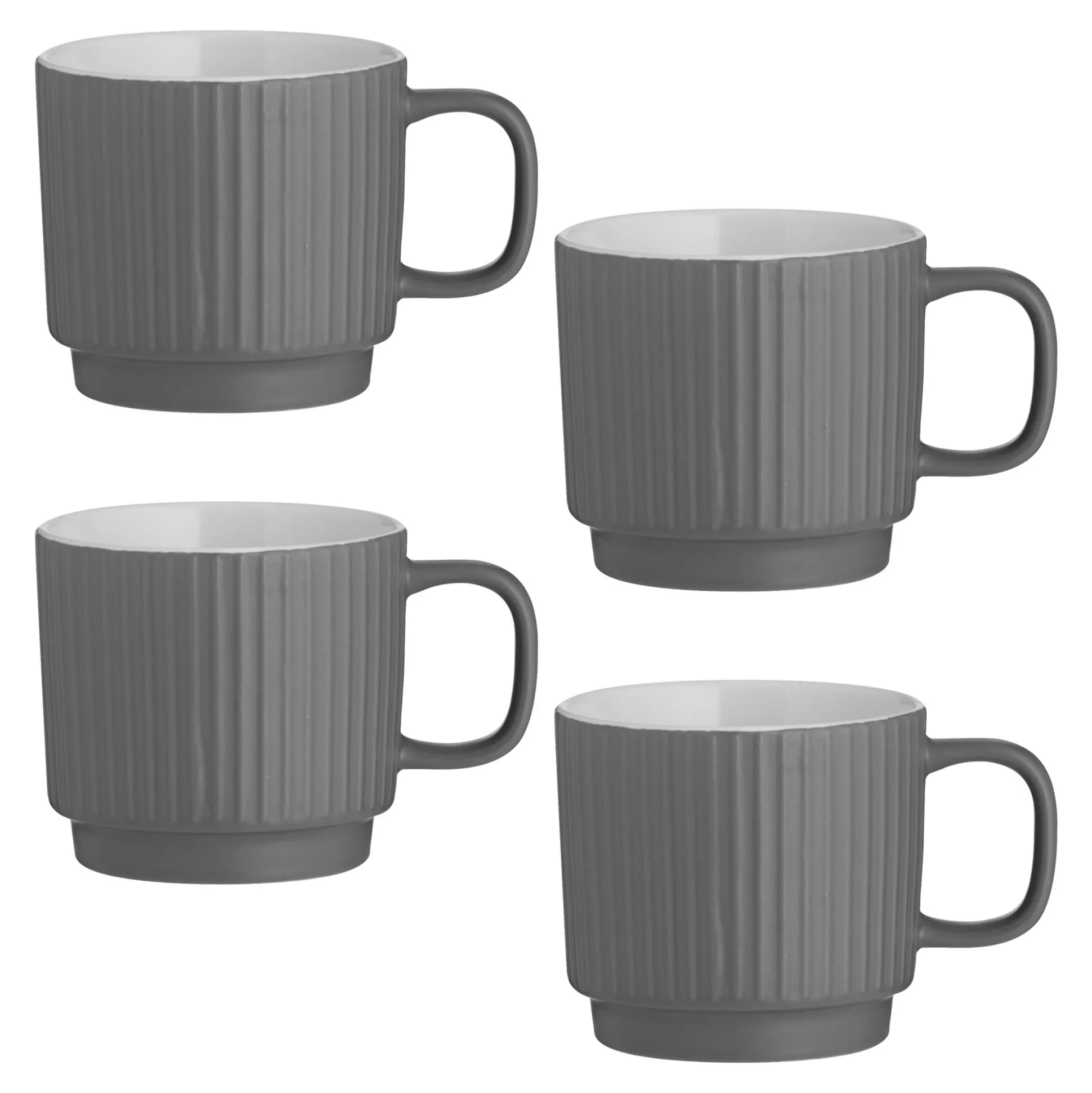 Embossed Line Set Of 4 Grey Mugs 355ml