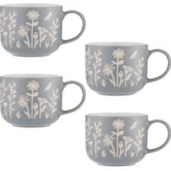 In The Meadow Set Of 4 Blue Daisy Mugs 400ml