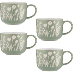 In The Meadow Set Of 4 Green Tulip Mugs 400ml