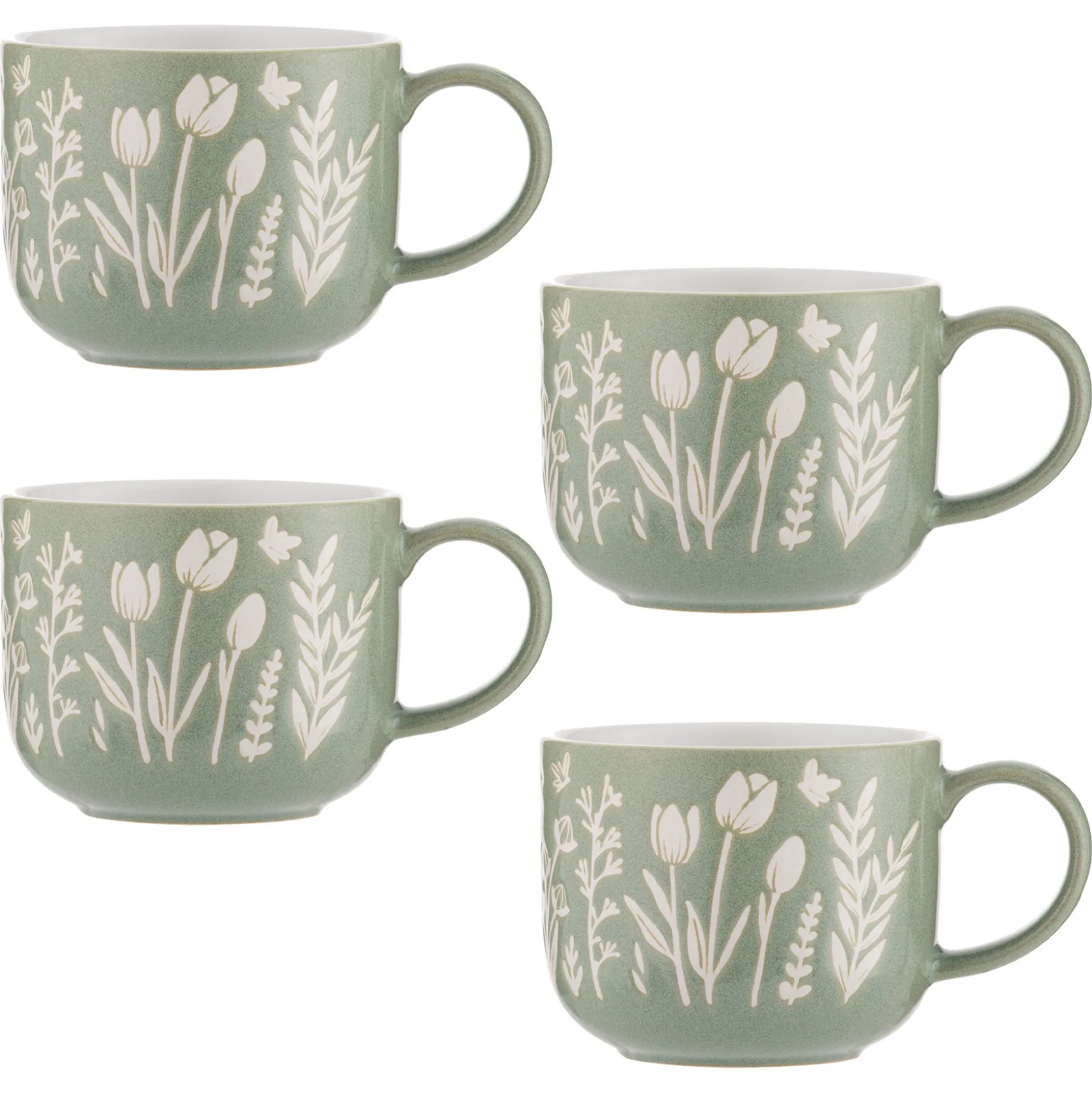 In The Meadow Set Of 4 Green Tulip Mugs 400ml