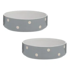 Polka Dot Grey Set Of 2 Pet Bowls 13cm