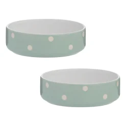 Polka Dot Sage Set Of 2 Pet Bowls 13cm