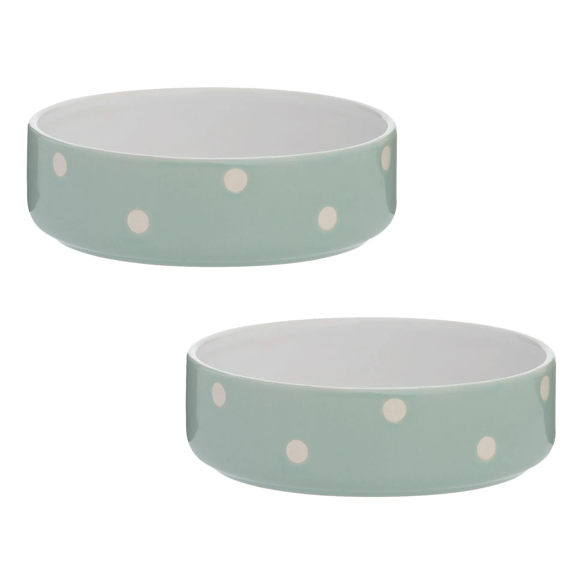 Polka Dot Sage Set Of 2 Pet Bowls 13cm