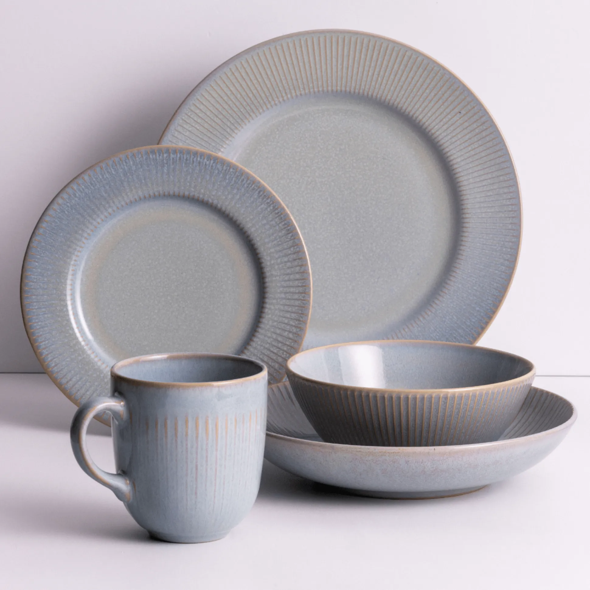 Reactive Linear Grey Set Of 4 Dinner Plates