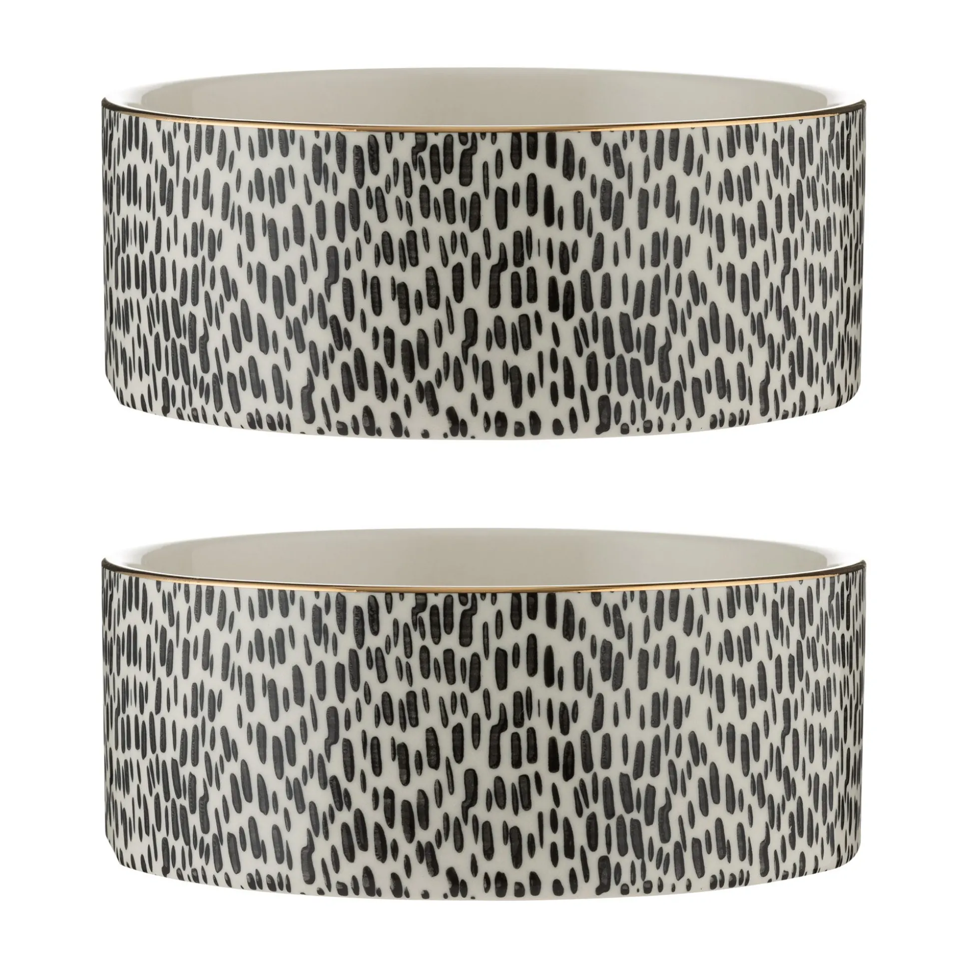 Splatter With Gold Rim Set Of 2 Pet Bowls